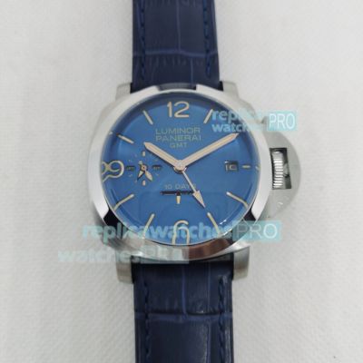 Replica Panerai Luminor 1950 10 Days GMT PAM00689 Watch SS Blue Dial 44MM